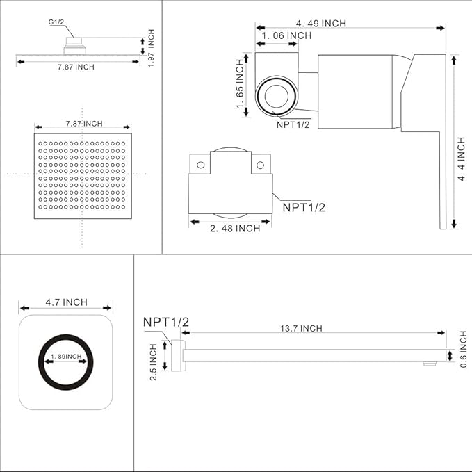 Grey Shower Faucet Set Bathroom Rainfall 8 Inch Shower Head System Single Handle Shower Trim Kit with Rough-in Valve