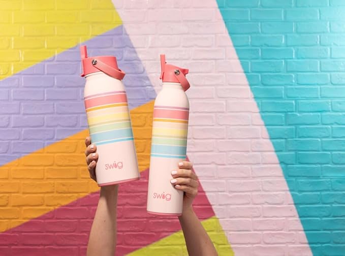 Swig Life 26oz Insulated Water Bottle with Straw & Flip + Sip Handle | Leak Proof, Dishwasher Safe, Cup Holder Friendly, Stainless Steel Water Bottle (Picnic Basket)