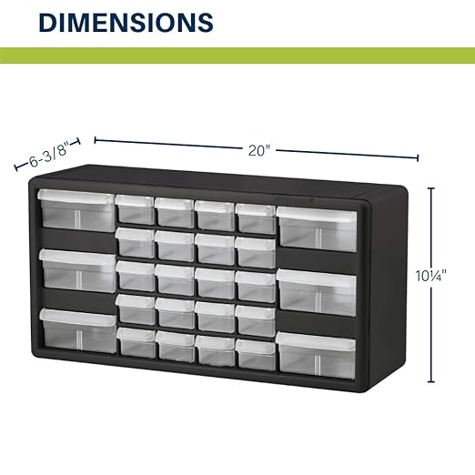 Akro-Mils 26-Drawer Plastic Drawer Storage Cabinet for Garage Organization, Bead Organizer, Building Bricks Storage, Teacher Toolbox, Makeup Organizer, 20-Inch W x 6-Inch D x 10-Inch H, 10126 Red