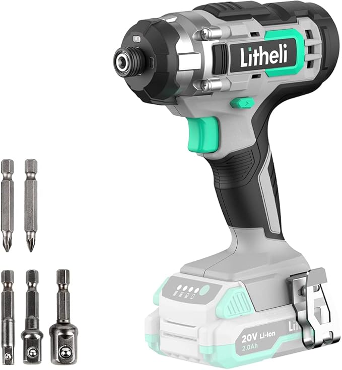 Litheli 20V Cordless Impact Driver, 1/4 Hex Impact Driver 1150 In-Lbs Torque, 3 Socket Adapters, 2 Driver Bits(Battery and Charger not Included)