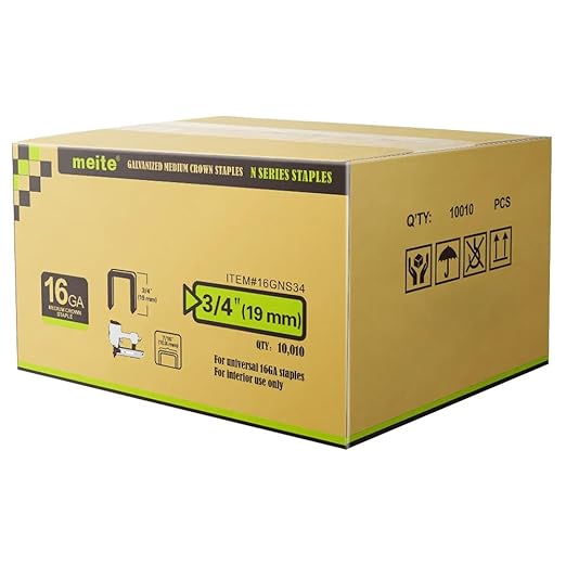 meite 16 Gauge 7/16-Inch Standard Crown Staples, 3/4 Inch Length Galvanized Heavy-Duty Construction Staples for Roof Decking Subflooring Wall Sheathing Fencing, 10,010 PCS