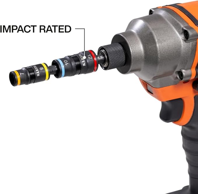 Klein Tools 32932M 4-in-1 Metric Impact Socket Set, 2 Flip Sockets with 4 Metric Hex Sizes, 7 mm, 8 mm, 10 mm, 12 mm, Impact Rated 3-1/2-Inch Shaft
