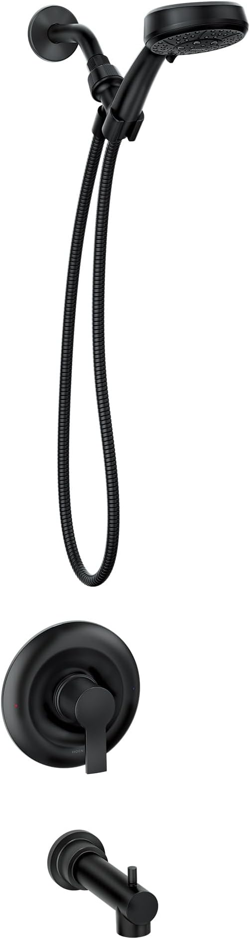 Moen Meena Matte Black Single Handle Modern Shower Faucet Set with Handshower and Tub Spout for Bathtub, Valve Included, 82618BL