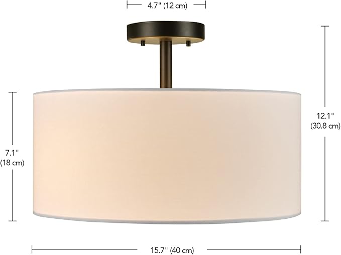 Globe Electric 61272 Maria 1-Light Flush Mount Ceiling Light, Dark Bronze, White Fabric Shade,Brown, Bulb Not Included
