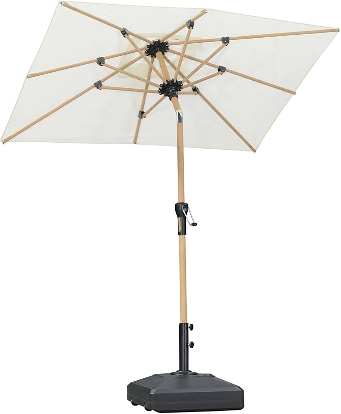 PURPLE LEAF 4' x 6' Market Umbrella Patio Umbrella Outdoor Table Umbrella Aluminum with Push Button Tilt & 8 Sturdy Ribs and Crank Rectangular Outdoor Umbrellas for Pool Backyard Beach, Cream