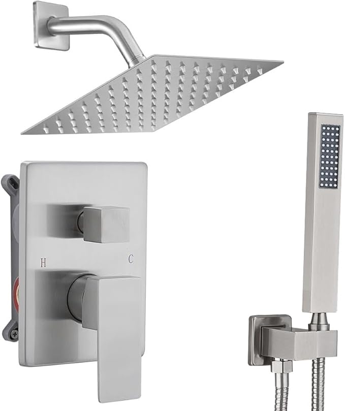 Shower Faucet Set 8 Inch Rainfall Shower Head and Handheld Shower High Pressure Rainfall Shower Head System Shower Faucet Set with Valve and Trim