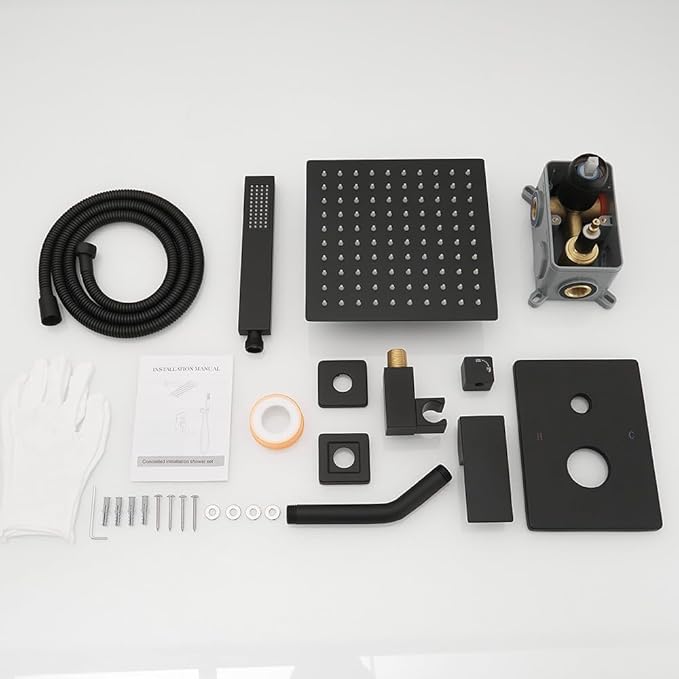 Shower Faucet Set Rain Shower System Matte Black with High Pressure 8-Inch Shower Head Handheld Square Shower Head Bathroom Luxury Rain Shower Faucet Shower Complete Combo Kit Wall Mounted