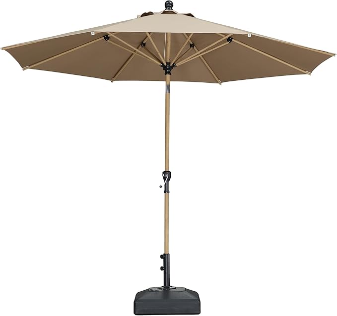 PURPLE LEAF 8 Feet Patio Umbrella Outdoor Table Umbrella Aluminum Market Umbrella with Push Button Tilt & 8 Sturdy Ribs and Crank Round Commercial Sun Umbrella for Garden Patio Balcony, Taupe