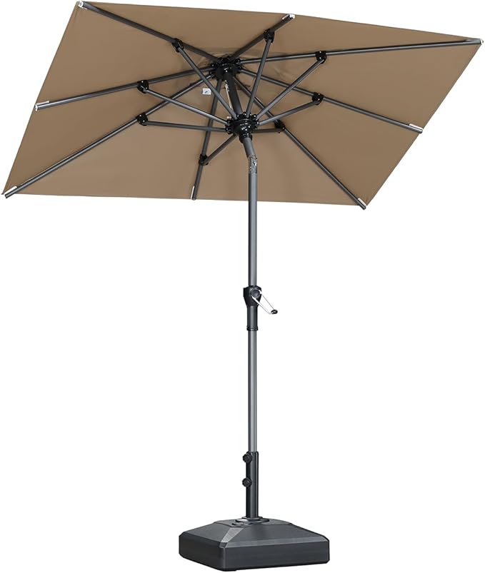 PURPLE LEAF 6' x 4' Rectangular Patio Umbrella Outdoor Table Umbrella Aluminum Frame Market Umbrella Sun Umbrella with 8 Sturdy Ribs Tilt for Garden Deck Lawn Pool Taupe