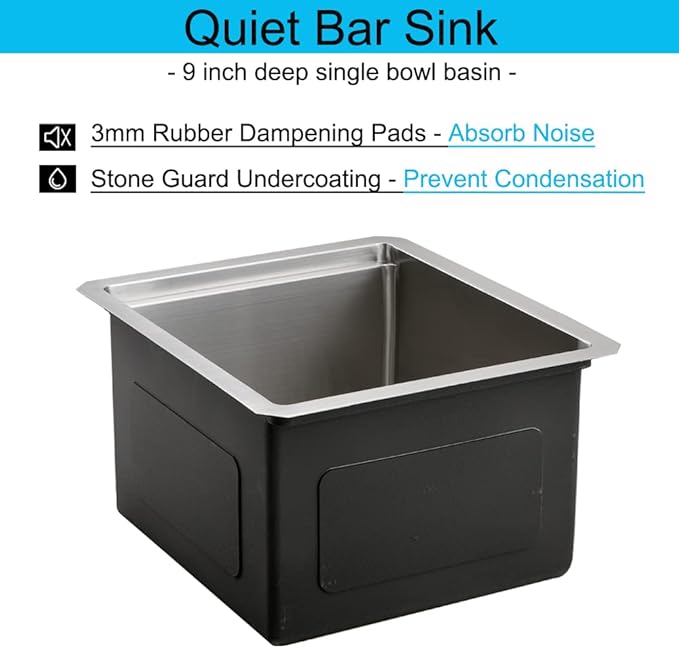 Undermount Bar Sink Stainless Steel, 15 x 17 Inch Undermount Workstation Small 16 Gauge Single Bowl Outdoor Kitchen Bar Prep Sink