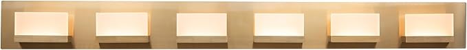 Kira Home Everett 48" Modern 6-Light 60W Integrated LED (360W eq.) Bathroom/Vanity Light, Rectangular Acrylic Lenses, Energy Efficient, Eco-Friendly, 3000k Warm White Light, Cool Brass Finish