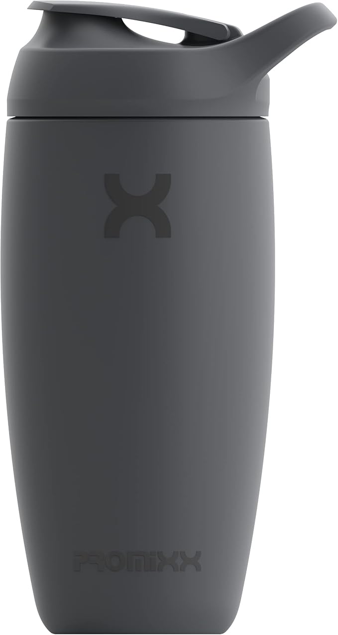 Promixx Pursuit Shaker Bottle Insulated Stainless Steel Water Bottle and Blender Cup, 18oz, Graphite Gray