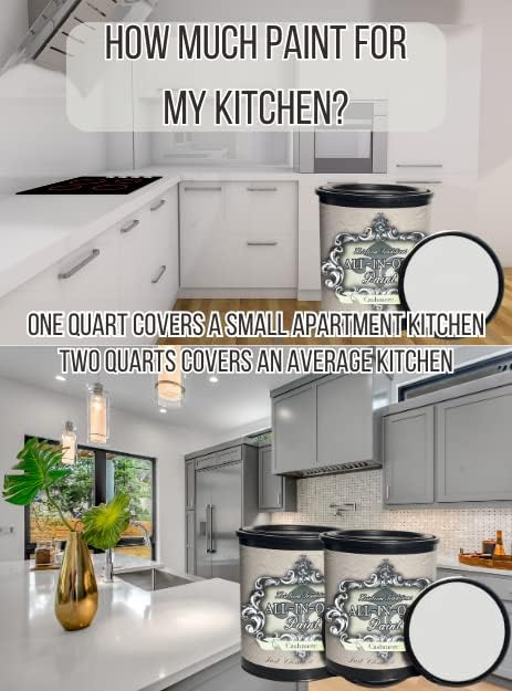 ALL-IN-ONE Paint, Durable cabinet and furniture paint. Built in primer and top coat, no sanding needed. Includes our 30 featured color card - Trinity (green), Quart