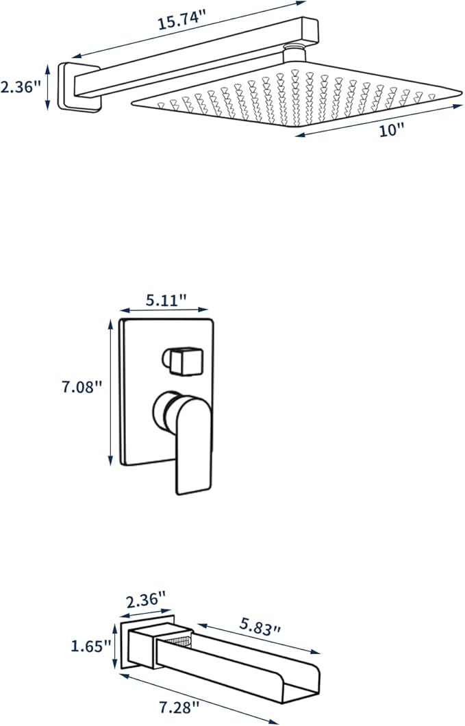 Shower Faucet Set with Waterfall Tub Spout Tub and Shower Trim Kit with Rough in Valve Waterfall Shower Tub Faucet Set Wall Mount Shower System Brushed Nickel