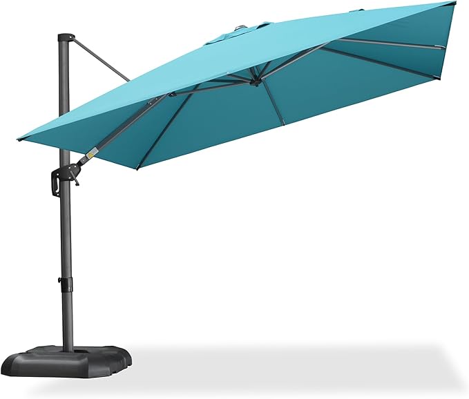 PURPLE LEAF 10 Feet Patio Umbrella Outdoor Cantilever Square Umbrella Aluminum Offset Umbrella with 360-degree Rotation for Garden Deck Pool Patio Turquoise Blue