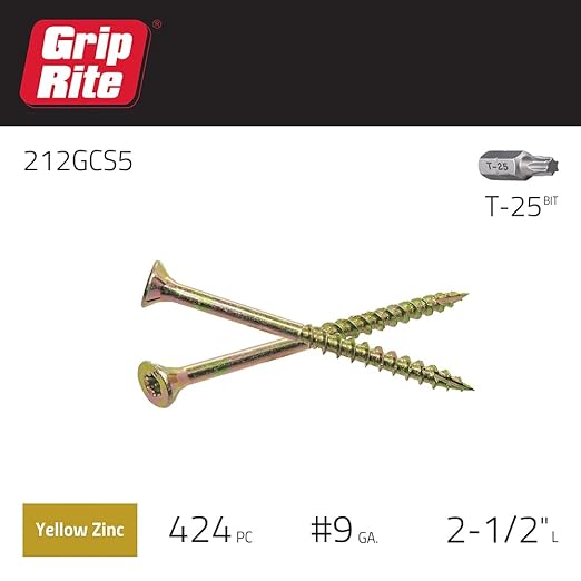 Grip Rite Prime Guard 212GCS5 T25 Star Drive Construction Screws with Type 17 Tip 5-Pound Box, 8 by 2-1/2", Gold