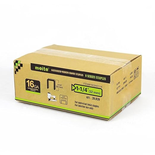 meite 16 Gauge 7/16-Inch Standard Crown Staples, 1-1/4 Inch Length Galvanized Heavy-Duty Construction Staples for Roof Decking Subflooring Wall Sheathing Fencing, 10,010 PCS