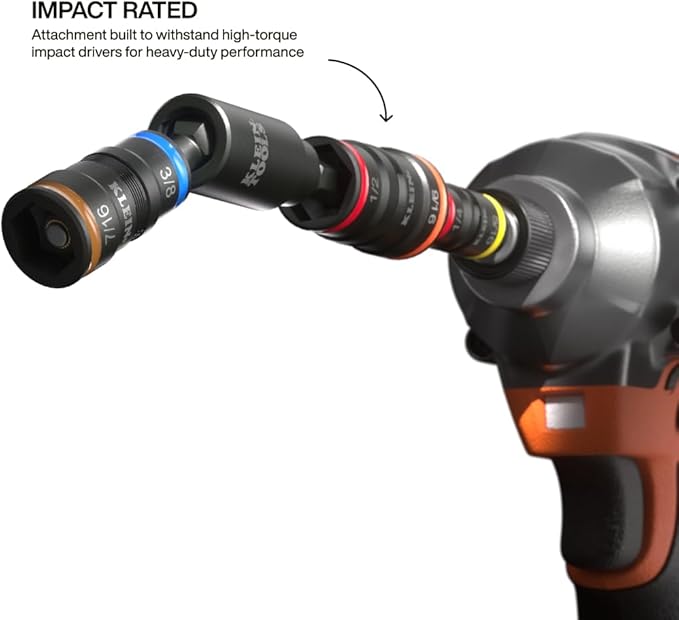 Klein Tools 32984 Impact Flip Socket Set with Swivel Adapter, 6-Piece, 25-Degree Swivel Head, SAE Hex Sizes, Nut Driving, Impact-Rated