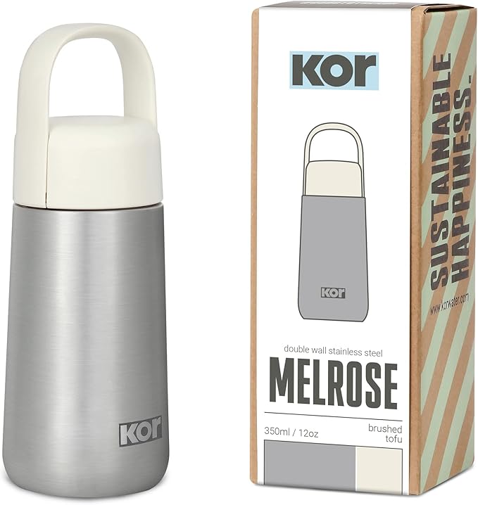 KOR Melrose 12oz Double Wall Insulated Water Bottle - Keeps Beverages Hot for 12hrs, Cold for 24hrs - Stainless Steel Design - Contoured Perfect Spout for Drinking