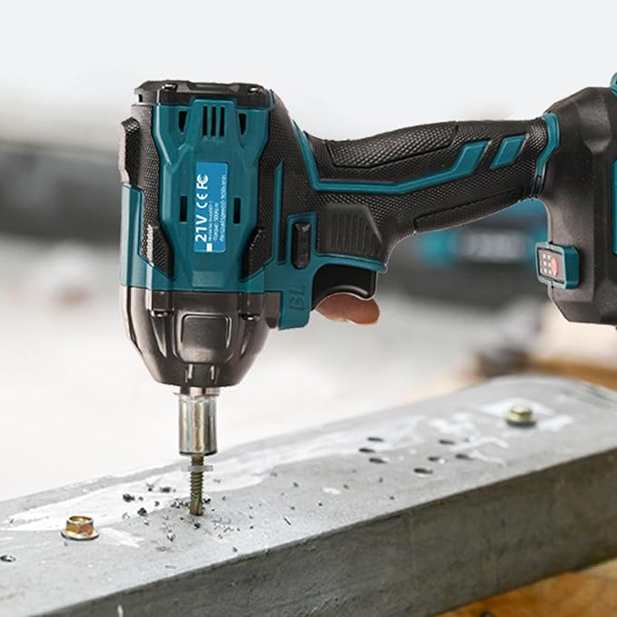 300N.m Cordless Impact Wrench, 21V Torque Power Impact Driver, 1/2" Brushless Impact Gun with 2*2.0Ah Batteries with 19 Accessories, Electric Impact Motor Variable Speeds for home installation (Blue)