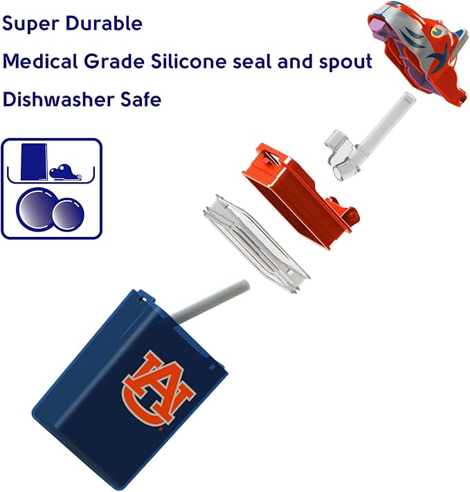 Reusable Water Bottle | Officially Licensed NCAA Sports Bottle | BPA Free | Dishwasher Safe | Tiger Aubie Mascot | 12 oz Drink in auburn Box - Auburn University