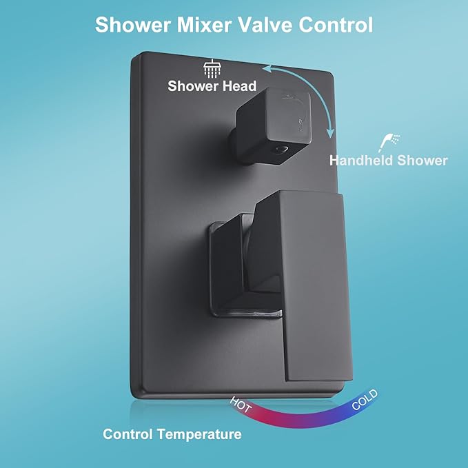 Matte Black Shower Head and Handle Set 10 Inch, Rain Shower Head with 2 Hooks, Luxury Rain Shower Set Square Wall Mount for Bathroom with Rain Shower and Handheld Shower System