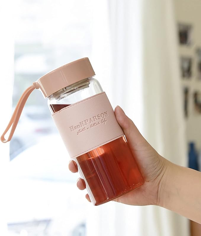 Glass Water Bottles 16 Oz Borosilicate water bottle-with sealing cap and Holsters and filters - BPA free,Men and Women Portable Glass Bottle (Blue)