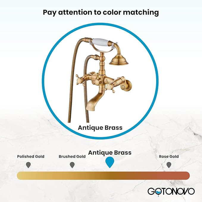 gotonovo Clawfoot Bathtub Faucet Tub Filler with Hand Held Shower Faucet Set Victorian Double Cross Handle 6 Inch Center Adjustable Swing Arms Tub Mount Short Adapter Antique Brass