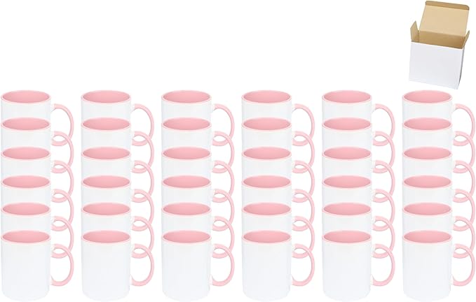 11oz Ceramic Sublimation Coffee Mug in White Gift Box, Case of 36 (Pink)
