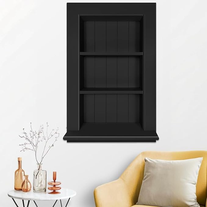 Royxen Bathroom Wall Cabinet with 3-Tier Shelves,Wooden Recessed Medicine Cabinet Over Toilet Storage Cabinet,Bathroom Cabinet Wall Mount for Home Storage, 14 x 24 Inch, Black