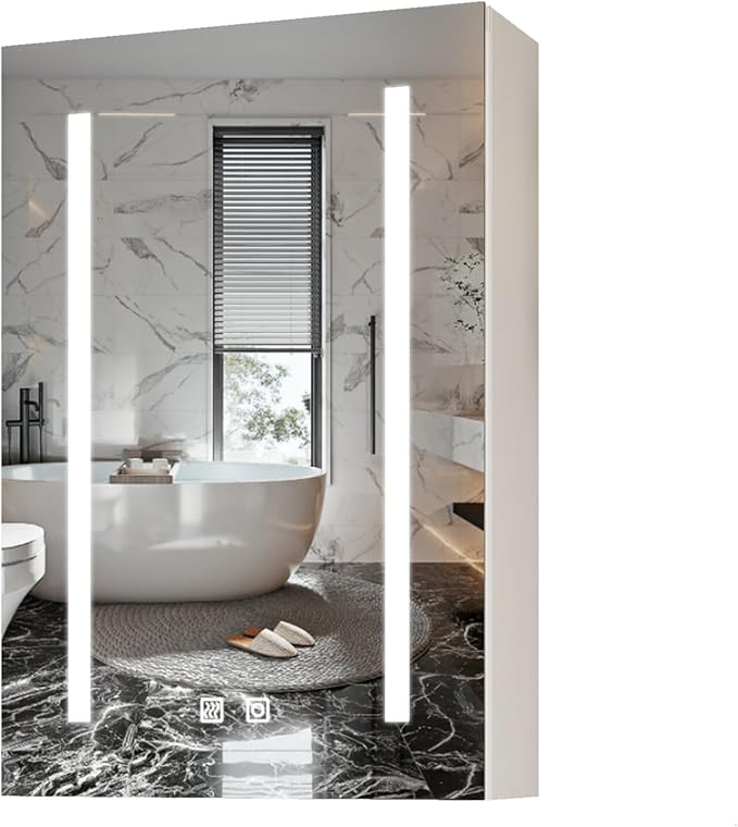 VINGLI 16Inch Medicine Cabinet with Lights, Lighted Medicine Cabinet with Mirror, Led Wall Mirror with Storage for Bathroom,Wall Mounted,3-Color Memory Mode Light,White,5.9" D x 15.75" W x 23.6" H