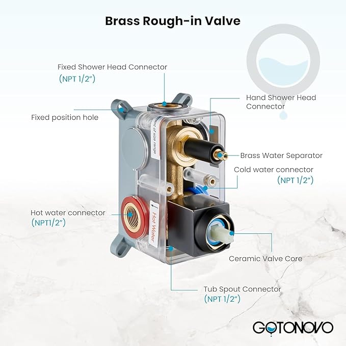 gotonovo Shower System with Tub Spout,Waterfall Tub Shower Faucet Set for Bathroom Head and Handle Set Wall Mounted 3 Function Rough-in Valve and Trim Included 12 inch Shower Head Oil Rubbed Bronze