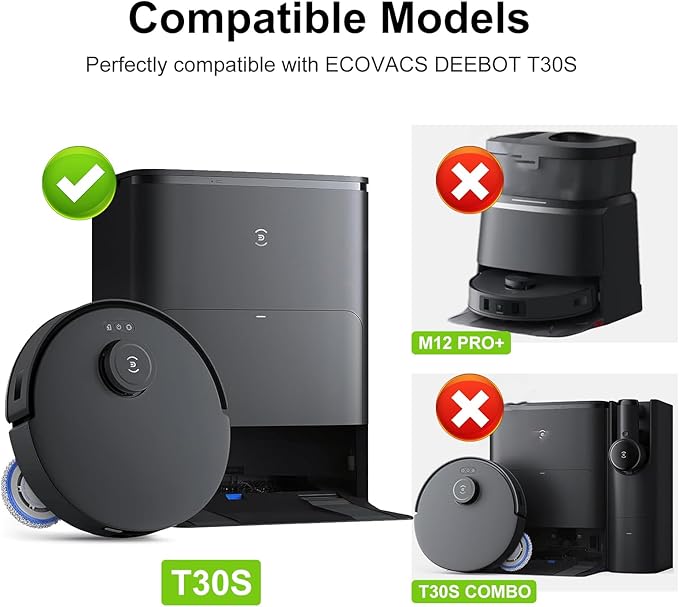 T30s Vacuum Accesories Kit Compatible with ECOVACS DEEBOT T30S Combo Robot Vacuum, t30s Replacement Parts Include 1 V-Shaped Brush, 1 Hepa Filters, 1 Mop Pads, 1 Side Brush, 1 Dust Bags (5 PCS)