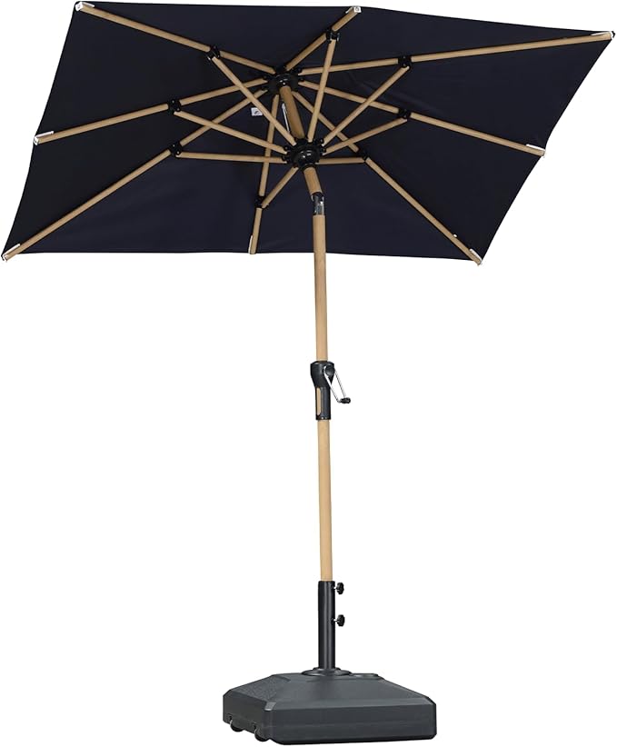 PURPLE LEAF 4' x 6' Market Umbrella Patio Umbrella Outdoor Table Umbrella Aluminum with Push Button Tilt & 8 Sturdy Ribs and Crank Rectangular Outdoor Umbrellas for Pool Backyard Beach, Navy Blue