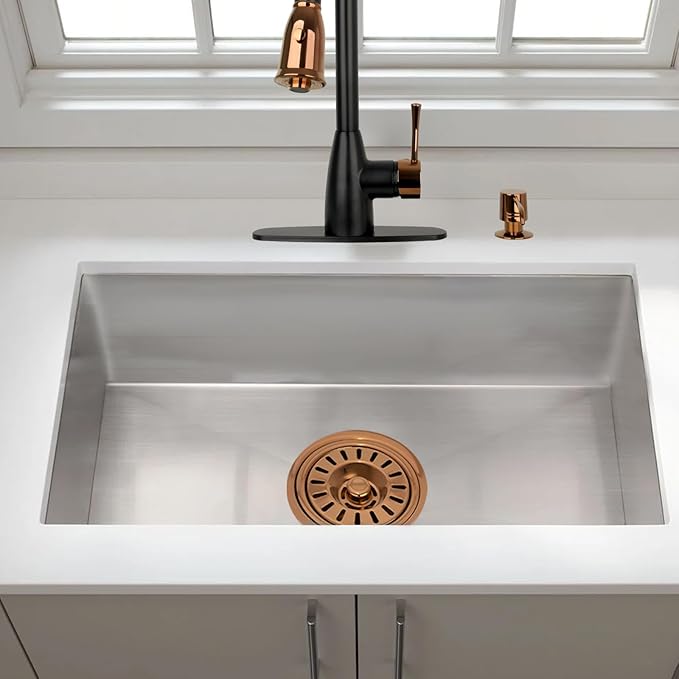 Akicon Kitchen Sink Copper Finish Garbage Disposal Flange Stopper, One Size Disposal Rim, Fit 3-1/2 Inch Standard Sink Drain Hole 2.85" Height, Rose Gold