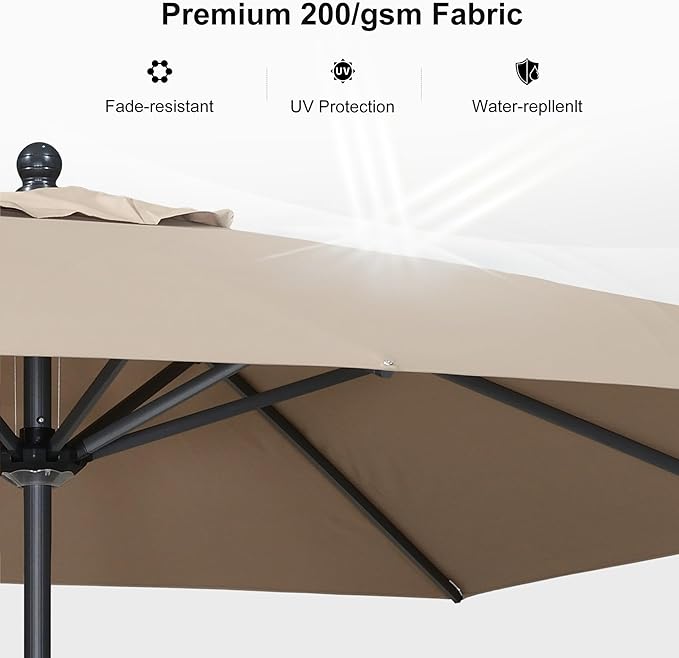 PURPLE LEAF 10' x 10' Square Patio Umbrella Outdoor Table Umbrella Aluminum Frame Market Umbrella Sun Umbrella with 8 Sturdy Ribs for Garden Deck Lawn Pool Taupe