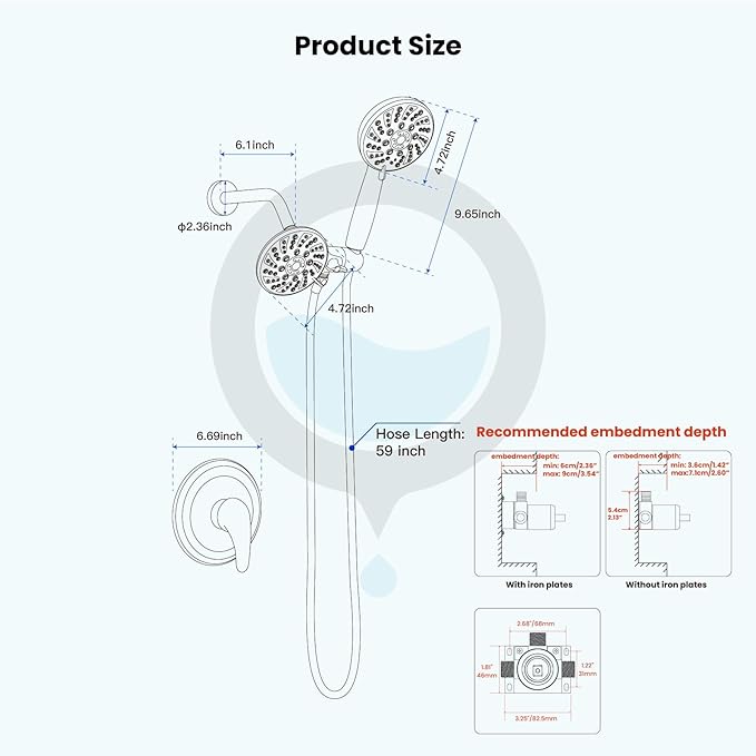 gotonovo Dual 2 in 1 Shower Head Kit High Pressure Combo System Shower Faucet 6 Modes ABS Handheld Spray Shower Trim Kit with Valve Shower Head and Handle Set Polished Chrome