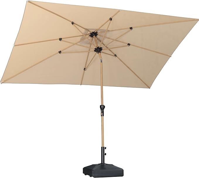 PURPLE LEAF 6.5' x 10' Patio Umbrella Outdoor Table Umbrella Aluminum Market Umbrella with Push Button Tilt & 8 Sturdy Ribs and Crank Rectangular Sun Umbrella for Pool Backyard Beach, Beige