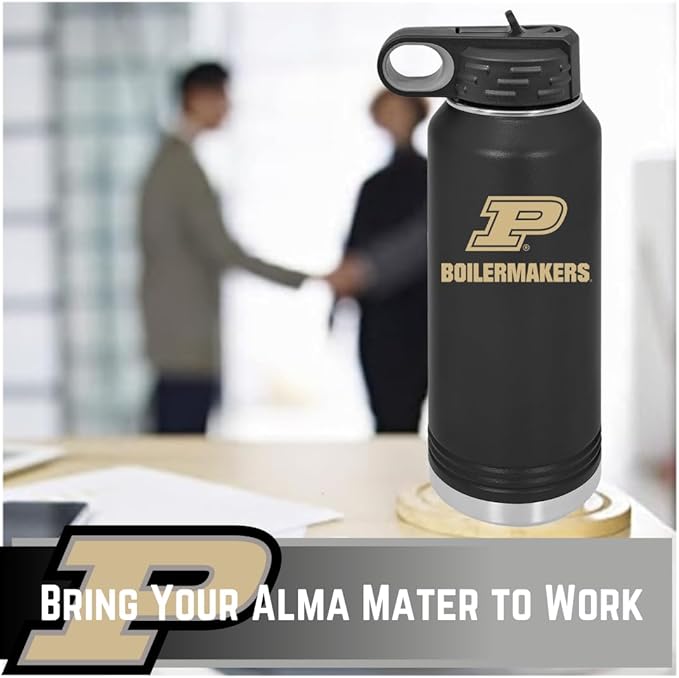 Purdue University Boilermakers 32oz Stainless Steel Double Walled Hot/Cold Vacuum Insulated Water Bottle Pop-Up Sippy Lid - March Madness and Tailgate Pride – For Gym, Pool, Beach, Auto and Office