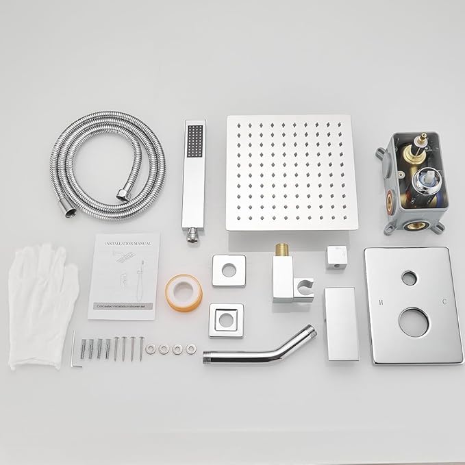 Chrome Shower System, 8 Inch High Pressure Rain Shower with Handheld, Wall Mount Shower Faucet Set for Bathroom, Rough-in Valve Body and Trim Included