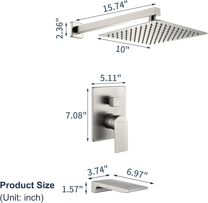 Shower Faucet Set with Tub Spout Waterfall Tub and Shower Trim Kit with Rough in Valve Shower Tub Faucet Set Wall Mounted Brushed Nickel 33010BN