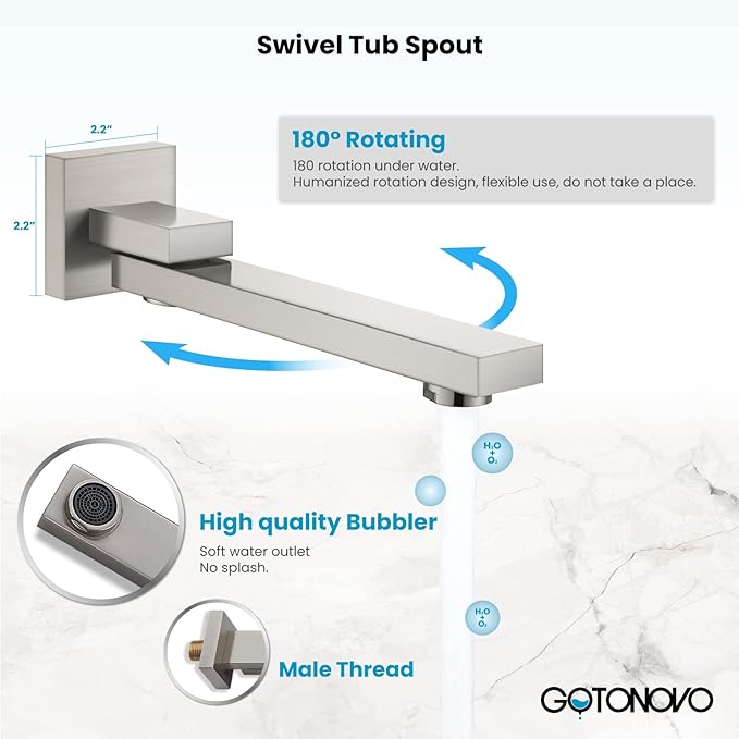 gotonovo Rainfall Tub Shower Faucet Set Bathroom Shower System with Tub Spout Wall Mount Square High Pressure Shower Fixtures with Handheld Sprayer Rough-In Valve 10'' Shower Head,Brushed Nickel