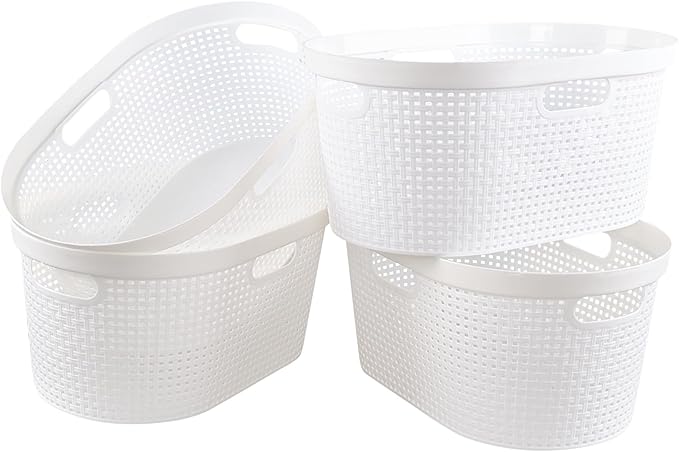 4-Pack Easy Carry Clothes Hamper, Laundry Basket for the Laundry Room, White