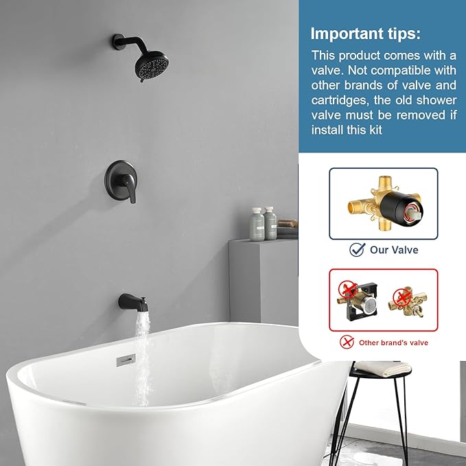 Tub Shower Faucet Combo Set Bathtub Faucet Set Shower System with Tub Spout Shower Tub Kit Shower Valve and Trim Kit Shower Fixtures Matte Black
