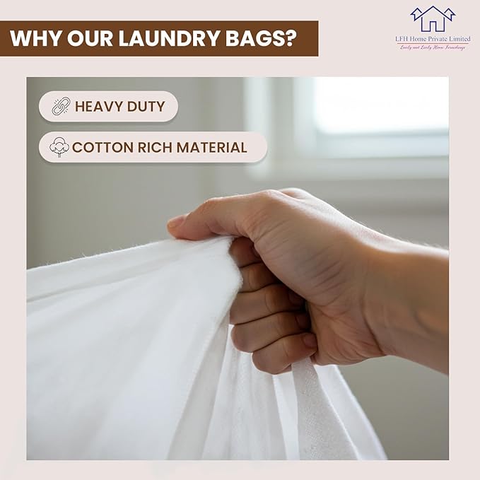 LFH Home Cotton Canvas Large Laundry Bag with Handle, Heavy Duty Drawstring Closure Washable Laundry Bags, School Travel, Home, Hotel, College Dorm, Organizer Sack, Toy Clothes 20x30 (Pack of 2)-White