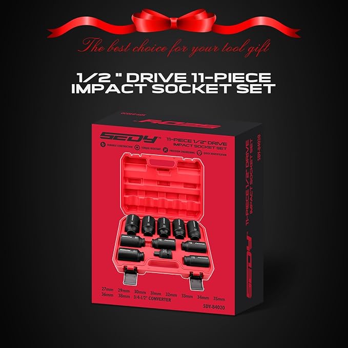 1/2 Drive Deep Impact Socket Set: 11-Piece Metric Size Wheel Axle Nut Wrench Metric Large Jumbo 27mm 29mm 30mm 31mm 32mm 33mm 34mm 35mm 36mm 38mm Spindle Joint High Torque Truck Bearing Locknut