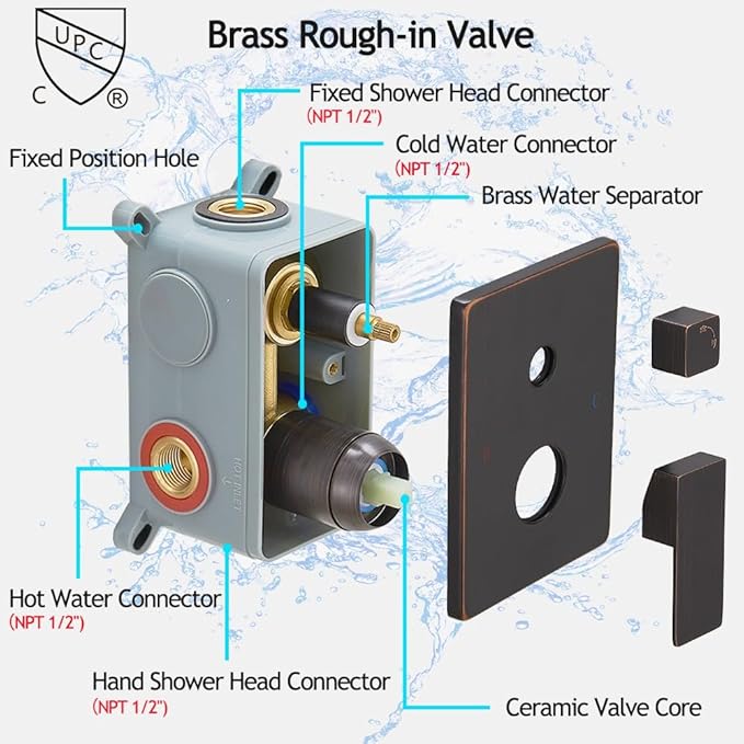 Oil Rubbed Bronze Shower System, 8 Inch High Pressure Rain Shower with Handheld, Wall Mount Shower Faucet Set for Bathroom, Rough-in Valve Body and Trim Included