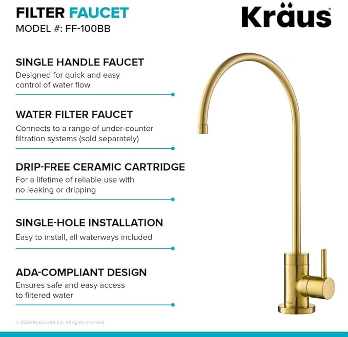 KRAUS Purita 100% Lead-Free Kitchen Water Filter Faucet in Brushed Brass, FF-100BB