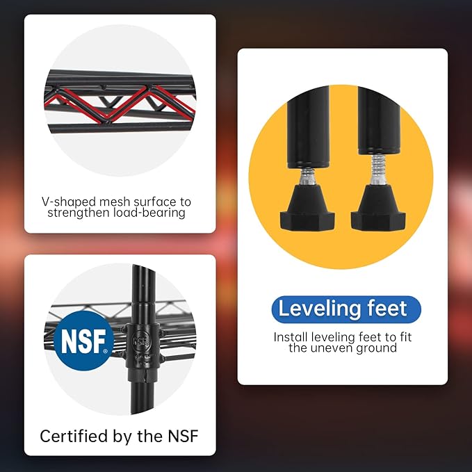 BestOffice Adjustable Wire Shelving Storage Shelves Heavy Duty Shelving Unit for Small Places Kitchen Garage (Black, 13 D x 23 W x 59 H)