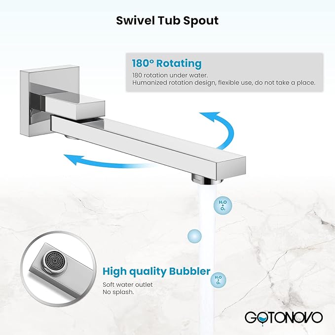 gotonovo Rainfall Tub Shower Faucet Set Bathroom Shower System with Tub Spout Wall Mount Square High Pressure Shower Fixtures with Handheld Sprayer Rough-In Valve 10'' Shower Head,Polished Chrome